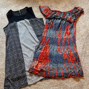 😎Vacation Dress BUNDLE 🌴Patterned Dress and Red Tie-Dye Dress💃